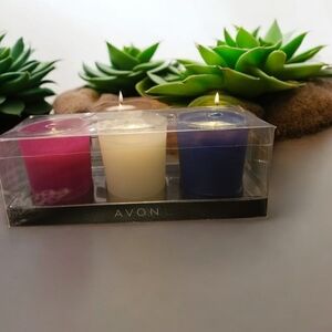 Avon Colorful Votive Candle Set - Pink, Cream, Blue